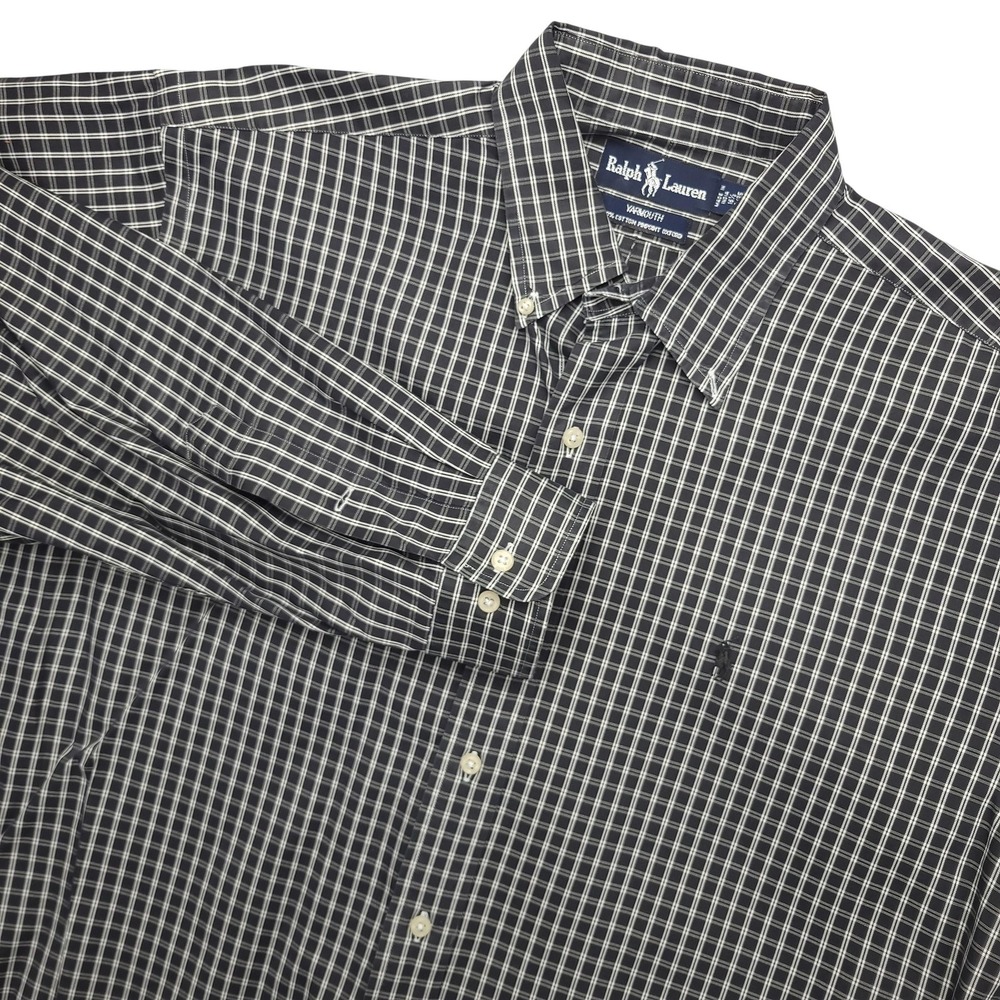 Ralph Lauren Yarmouth Shirt Mens L Black Check‎ Long Sleeve Button Down Oxford